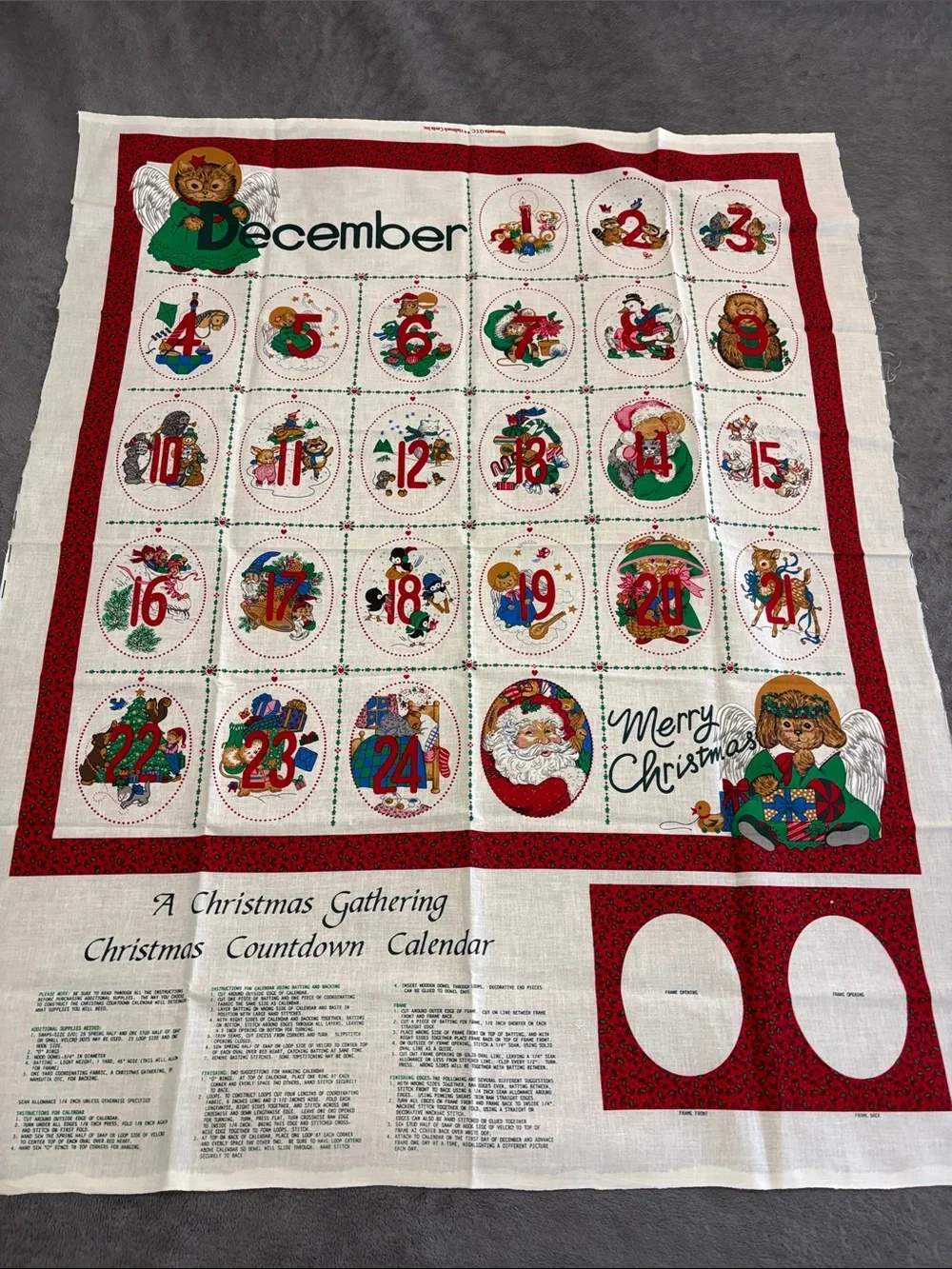 Christmas Countdown Calendar Panel - Red & Green Holiday Fabric